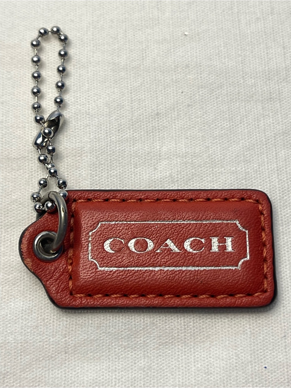 Coach Red Leather Hang Tag with Silver Chain